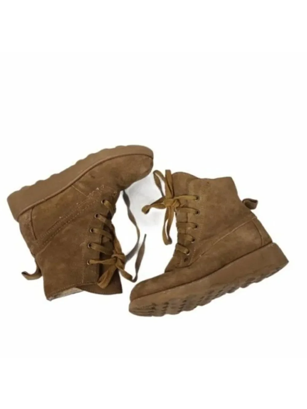 BearPaw Krista Youth Suede & Wool Lace Up Mid Calf Boots Girls 2